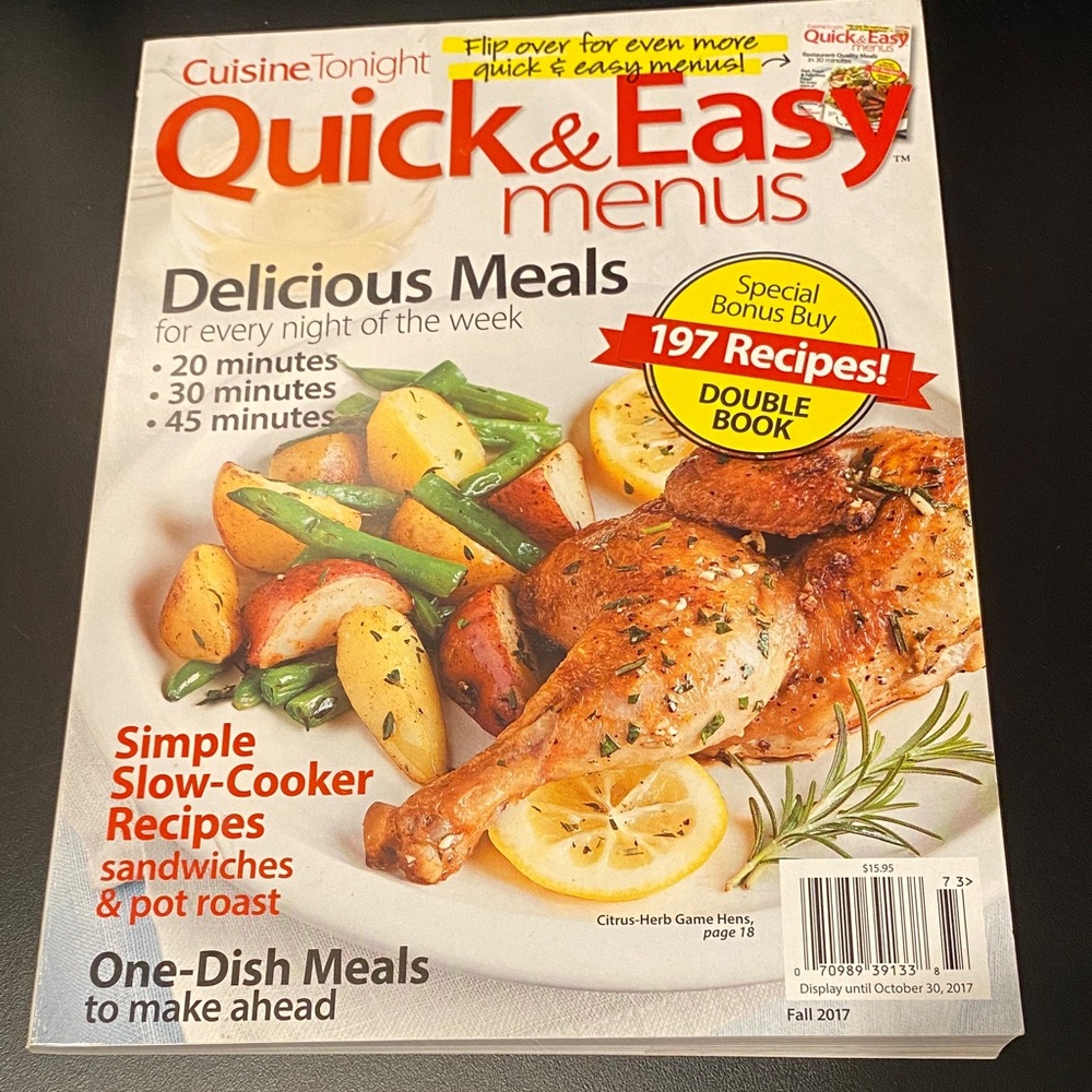 Cuisine Tonight Double cookbook magazines Quick & Easy Menus Magazines